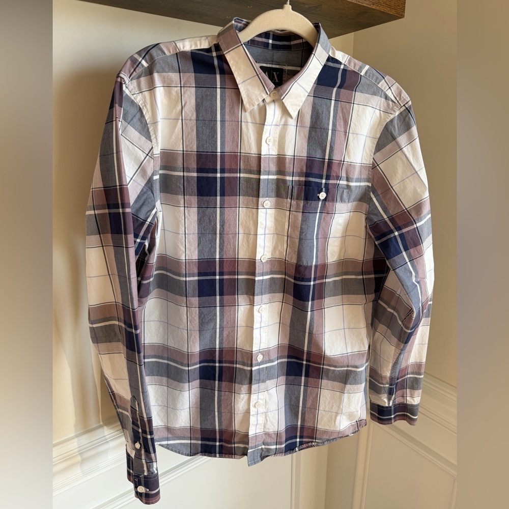 Armani Exchange Men's Plaid Shirt - Navy, White, Burgundy